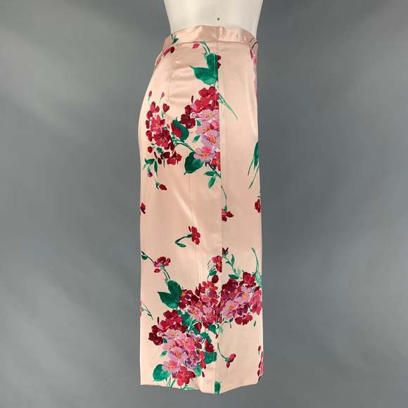 DOLCE & GABBANA Blush &  Burgundy Silk and Spandex Floral Pencil Skirt - Picture 2 of 5